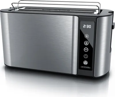 Produktbild von Arendo Toaster, 2 lange Schlitze, für 4 Scheiben, 1500 W, Langschlitz, Brötchenaufsatz, Wärmeisoliertes Gehäuse, Display, Touch, silber