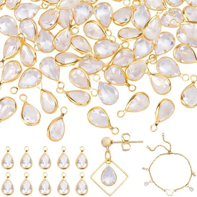 60 Tropfen-Anhänger, Zirkonia, Messing, Gold, für Schmuck