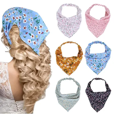 Produktbild von 6 Stück Damen Boho Stirnband Schals Blume Drucken Haar Schal Stirnband Chiffon Haar Elastischen Krawatte Haarband Scrunchies Headwear Turban Haar bands Mode Haar Zubehör Für Mädchen