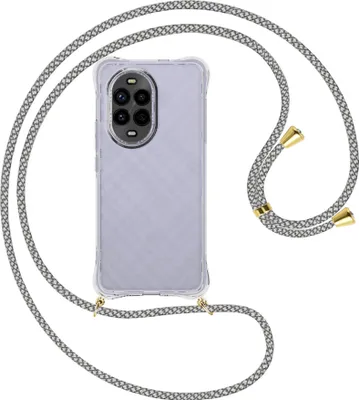 Produktbild von Handykette Backcover-Schutzhülle mit Band (Metall goldfarben) für Huawei Nova 13 Pro 5G - weiß/grau kariert