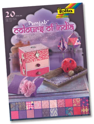Produktbild von folia 550403 - Kreativblock Colours of India "Punjab", handgemachtes Papier, 20 Blatt sortiert in verschiedenen Farben und Motiven, DIN A4 - ideal für Grußkarten, Scrapbooking und edle Bastelarbeiten