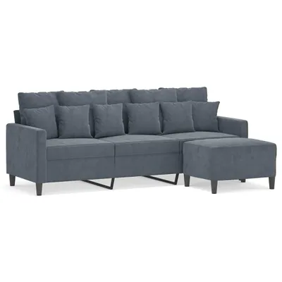 Zdjęcie produktu dla 3-osobowa sofa z podnóżkiem, ciemnoszary, 180 cm, aksamit