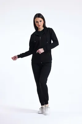 Produktbild von Sweatshirtanzug mit Zipper Royyen KETK-005 und Kapuzze Hoodie – SCHWARZ / M