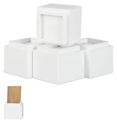 Obrázok produktu pre Sada 4 nadstavcov na nábytok Relaxdays, nadstavce na stoly, stoličky a iný nábytok o 8,5 cm, VxŠxH 10x11,5x11,5 cm, biela