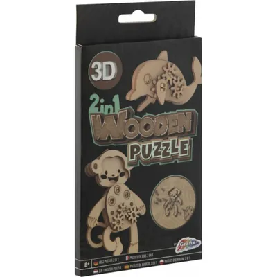 Produktbild von 2-in-1-Holzbaukasten 3D-Puzzle - Delfin und Affe