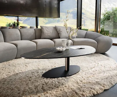 Produktbild von DELIFE Couchtisch Edge Organisch 140x76 cm Keramik Laminam® Noir Desir Braun Vibany Metall Schwarz