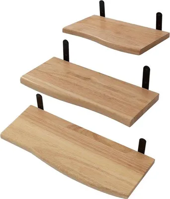 Produktbild von Ibenzoa® Massives Eichenholz Wandregal 3er-Set – schwebende Regalbretter mit schwarzen L‑Halterungen, belastbar bis 10 kg