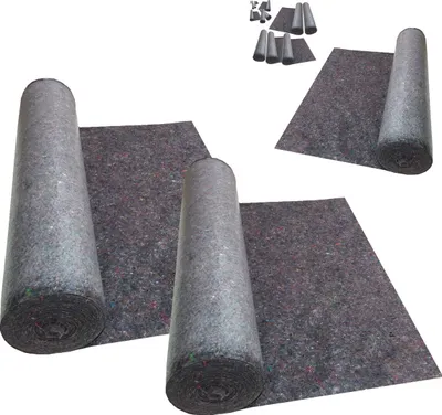 Several rolls of protective fleece material are displayed on a white background, with some smaller rolls and pieces shown in the upper right corner.