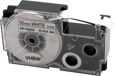 Produktbild von vhbw Schriftband-Kassette kompatibel mit Casio KL-750E, KL-300, KL-70E, KL-200E, KL-60, KL-7000, KL-780 Etiketten-Drucker 5,5m x 12mm Schwarz auf Weiß