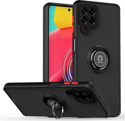 Produktbild von Samsung M53 Hülle, Ring Halter Ständer Matte Transluzent TPU Rahmen Stoßfest Schutzhülle für Samsung Galaxy M53 Dunkelgrau