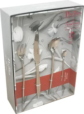 Immagine prodotto di Pinti Tulipani Extra Set 24 posate acciaio inox 18/0 nichel free – Servizio per 6 Persone - forchetta, coltello, cucchiaio e cucchiaino - Design che ricordi i fiori tulipani - scatola regalo