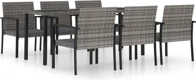 Produktbild von vidaXL 7-tlg. Garten-Essgruppe Poly Rattan Grau