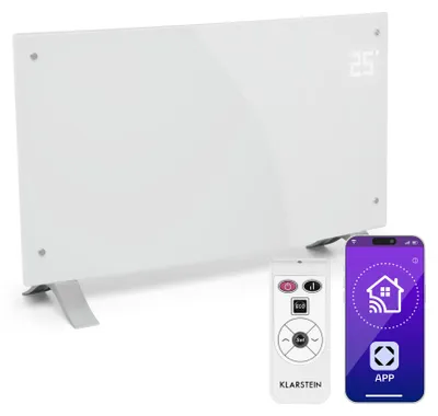 Obrázek produktu pro Klarstein Elektrický ohřívač, volně stojící konvektor nebo na nástěnnou montáž, energeticky úsporný elektrický ohřívač, ovládání pomocí aplikace, tichý elektrický ohřívač, samostatně stojící elektrický ohřívač s termostatem, 2000 W