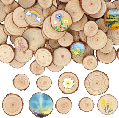 Produktbild von Pack von 50 Holzscheiben, Rund 3-4/4-5/5-6 cm, Unbehandelt, 5 mm Dicke, für DIY Projekte