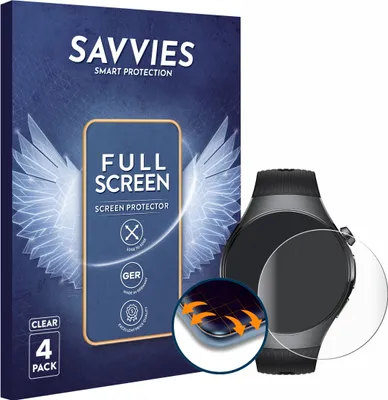 Produktbild von 4x Savvies Fullscreen Schutzfolie für Huawei Watch 5 (46 mm) Displayschutz Folie Fullcover Klar Transparent