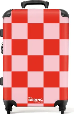 Produktbild von NoBoringSuitcases.com® Großer Koffer - Rotes und rosa Schachbrettmuster - Kombinationsschloss TSA - Hartschalen Trolley 4 Rollen - 72 liter - Reisekoffer - 66 cmKoffer Mittelgroß 67x43x25 cm, 72L,