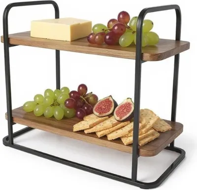 Produktbild von Servierständer aus Bambus & Metall – 2-stöckig für Kuchen, Brunch & Party