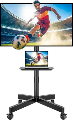 Productafbeelding van Standaard op wielen - TV - Kantelbare TV - Trolley met mediaplank voor 23-60 inch LED - LCD - OLED Flat & Curved TV's - Houdt tot 25kg