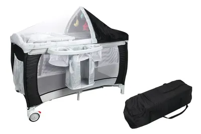 Produktbild von COSTWAY Babybett Reisebett Klappbett Babyreisebett Kinderbett Kinderreisebett Laufstall + Wickelauflage mit Schaukelfunktion schwarz