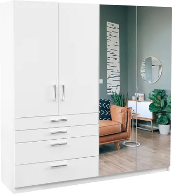 Obrázek produktu pro Šatní skříň se závěsnými dveřmi Parma 200 LUX, 4dveřová šatní skříň se 2 zrcadly, moderní šatní skříň, velikost skříně: 200 x 210 x 60 cm