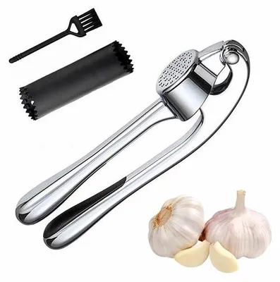 Productafbeelding van Ibenzoa® Roestvrijstalen knoflookpers met ergonomisch handvat en schilfunctie, vaatwasmachinebestendig – keukenpers voor knoflook, gember en kruiden