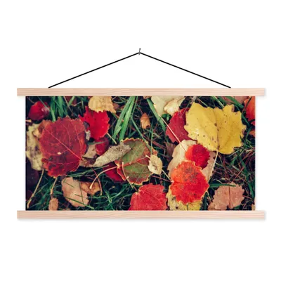 Produktbild von MuchoWow® Textilposter Blätter - November - Herbst - Natur 60x30 cm mit holzfarbenen Rahmen - Dekoration