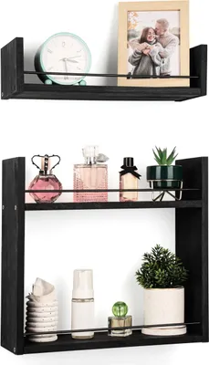 Produktbild von Belle Vous 2 moderne Wandregale - Natürliches rustikales Deko Regal - Regalbrett - Bilder- und Bücherhalter - Für Badezimmer Schlafzimmer - Modernes