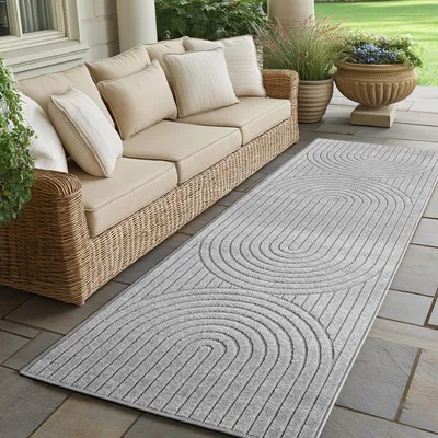 Obrázek produktu pro Outdoor Teppich wetterfest, Wohnzimmer, Schlafzimmer, Garten, Balkon, Kurzflor Hoch Tief,Waschbar Teppiche, Größe: 80 x 150 cm, Farbe: Silber-1