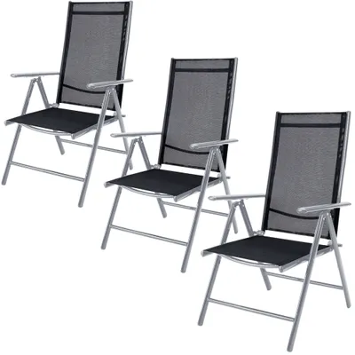Produktbild von Alu Gartenstuhl Hochlehner 7-fach verstellbare Lehne Klappbar Wetterfest Aluminium Klappstuhl Set, Farbe/Größe: 3er Set Silber