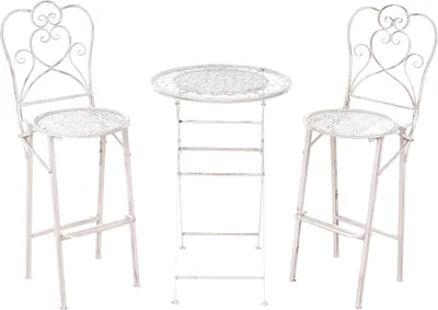Produktbild von BELIANI Bartisch Set 3-Teilig Hellbeige Metall Tisch mit 2 Stühlen Klappbar Antik-Optik Vintage-Optik Romantischer Französischer Pariser Stil Garten