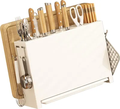 Imagen del producto de Soporte para secar cuchillos de cocina, con espacio integrado para palillos y tabla de cortar, organizador blanco