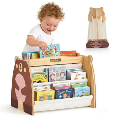 Image de Bibliothèque en bois Montessori avec 4 étagères pour enfants