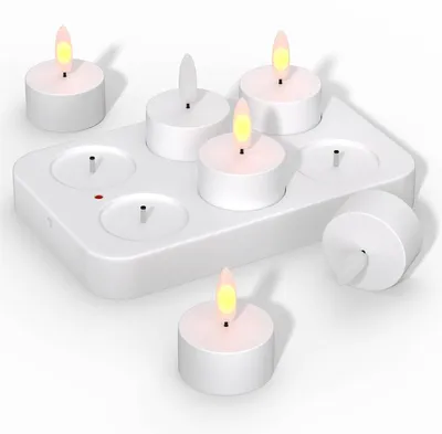 Produktbild von LED Teelichter 6er Set, wiederaufladbare LED Kerzen mit 3D-Flammeneffekt, Fernbedienung & Timer, flammenlos