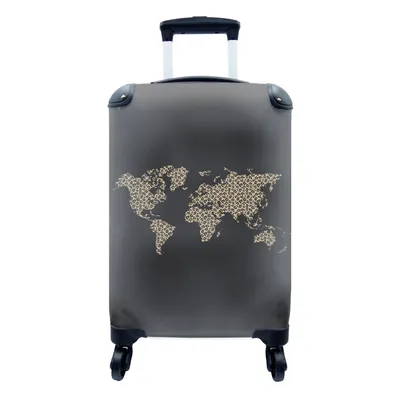 Produktbild von MuchoWow® Koffer Handgepäck Trolley Rollkoffer Kleine Reisekoffer mit 4 Rollen - Weltkarte - Leopard - Tiere - Cabin Size < 55x40x23 cm & 55x40x20 cm - Fotokoffer - Kabinenkoffer - Boardgepäck - Reise-Box - Reisekoffer - Reisegepäck - Koffer mit Bild - Trolley für Kinder