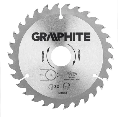 Immagine prodotto di GRAPHITE Disco da taglio in Widia 165 x 30 mm, 30 denti, spessore del disco 2 mm, spessore del dente 2,8 mm, riduttori: 30 x 16 mm, 30 x 20 mm, 30 x 25,4 mm