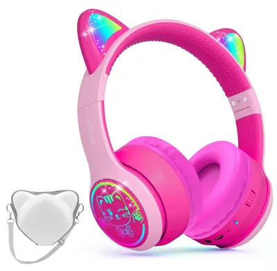 Produktbild von Bluetooth Kopfhörer Kinder mit Aufbewahrungstasche LED-Leuchten rosa