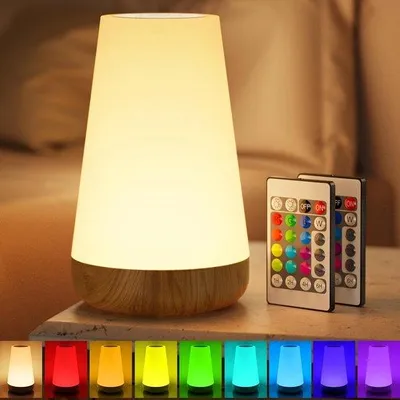 Image de Lampe de nuit avec télécommande, intensité réglable par effleurement, 13 couleurs, 3 modes, minuterie, rechargeable par USB, chambre à coucher, chambre d'enfant