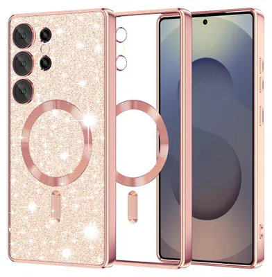 Obrázok produktu pre Techsuit Luxury Glitter MagSafe puzdro pre Samsung Galaxy S25 Ultra – ružovo‑zlaté (Rose Gold)