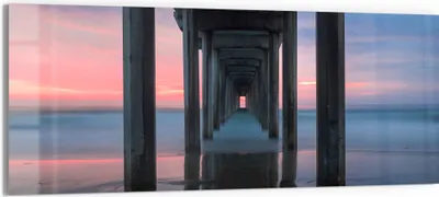 Produktbild von DEQORI Glasbild Echtglas 150x60 cm 'Pier im Abendrot' Wandbild Bild modern Deko
