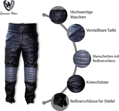 Produktbild von Motorradhose Motorrad Biker Lederhose Rindsleder leder hose Schwarz, Größe:60/4XL, Farbe:Metal