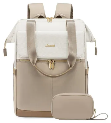 Productafbeelding van Laptop rugzak voor dames, 17,3 inch, beige en kaki, 2-in-1, waterdicht, met 14 vakken