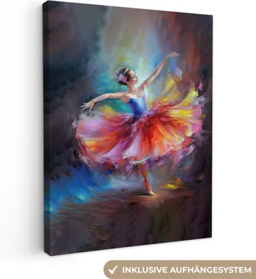 Produktbild von MuchoWow® - Leinwandbilder - Malerei - Ölfarbe - Tanz - Ballerina, Wandbild, Wanddeko Bilder Wohnzimmer, 60x80cm