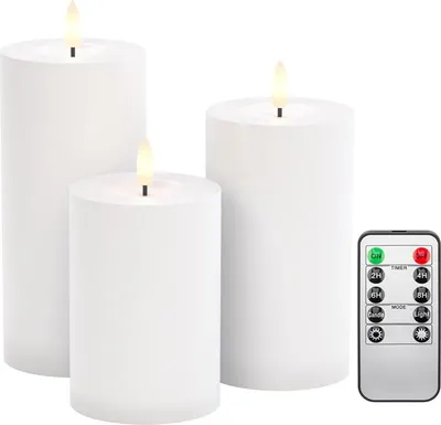 Immagine prodotto di Goobay 64786 Set di 3 candele LED ''Outdoor'', bianco - Illuminazione LED con telecomando, per uso interno ed esterno (IP44), bianco caldo (3000 K), a batteria