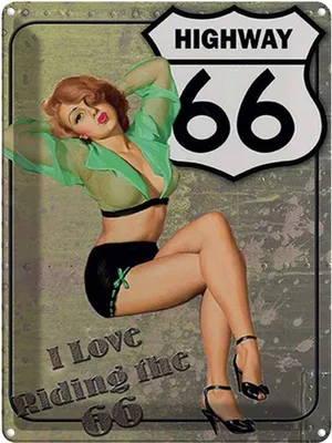 Produktbild von vianmo Blechschild 40x30 cm Pin Up Highway 66 i love riding the 66