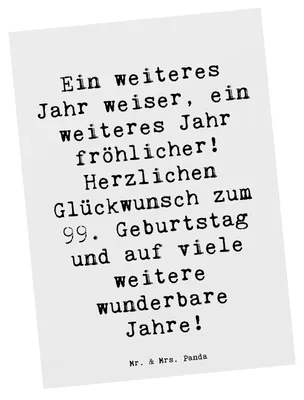 Produktbild von Mr. & Mrs. Panda Postkarte Spruch 99. Geburtstag Freude - Weiß - Geschenk, Herzlichen Glückwunsch, Ansichtskarten, Postkarten, Happy Birthday, Ansichtskarte, Lebensfreude