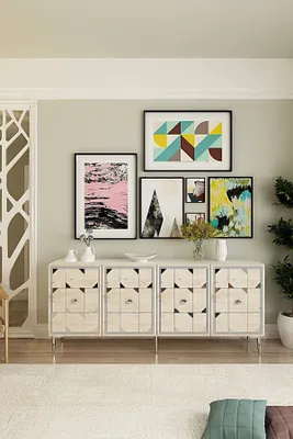 Produktbild von Skye Decor, Hochwertiger Konsolentisch (3-teilig) - 100% Melamin, Weiß & Travertin