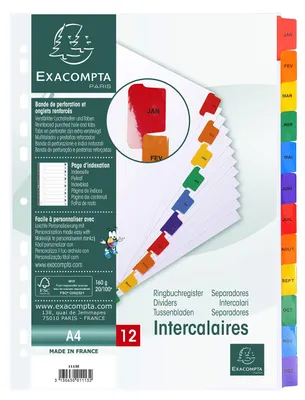 Zdjęcie produktu dla EXACOMPTA 1113E EXACOMPTA Intercalaires mensuels Janvier-Décembre, A4