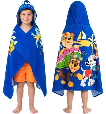 Produktbild von Paw Patrol Badeponcho Kinder mit Kapuze 3-8 Jahre, 100% Baumwolle Kapuzenhandtuch Jungen, Sommer Kapuze Handtücher, Badetuch Poncho für Strand Pool, Geschenke für Kinder (Blau Paw Patrol)