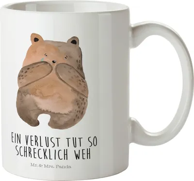 Produktbild von Mr. & Mrs. Panda Kinderbecher Bär Verlust - Weiß - Geschenk, Plastikbecher, Trinklernbecher, Kindertasse, Teddy, Trauer Trauergeschenk Traurig Trösten Trost Liebeskummer