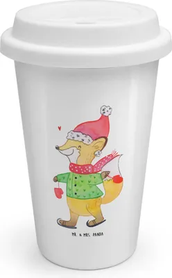 Produktbild von Mr. & Mrs. Panda Thermobecher Fuchs  Schlittschuhe - Weiß - Geschenk, To Go Becher, Mehrwegbecher, Kaffeebecher, ToGo, Weihnachten, Weihnachtszeit, Tannenbaum, Winter